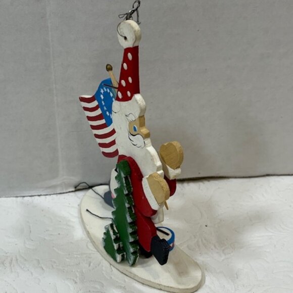 VTG Emgee Ornament Santa Marching with Flag Bicentennial Wooden 3.5"x5" - Picture 5 of 9